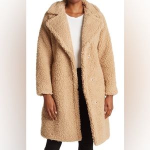 Lucky Brand Faux Shearling Long Coat in Latte